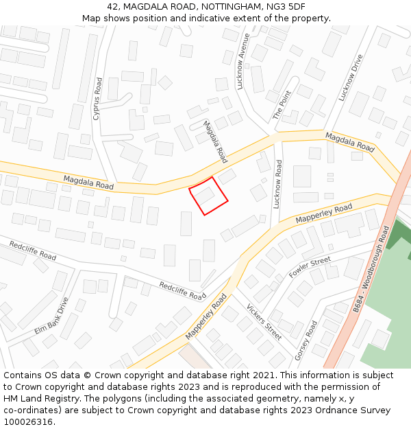 42, MAGDALA ROAD, NOTTINGHAM, NG3 5DF: Location map and indicative extent of plot