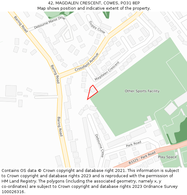 42, MAGDALEN CRESCENT, COWES, PO31 8EP: Location map and indicative extent of plot