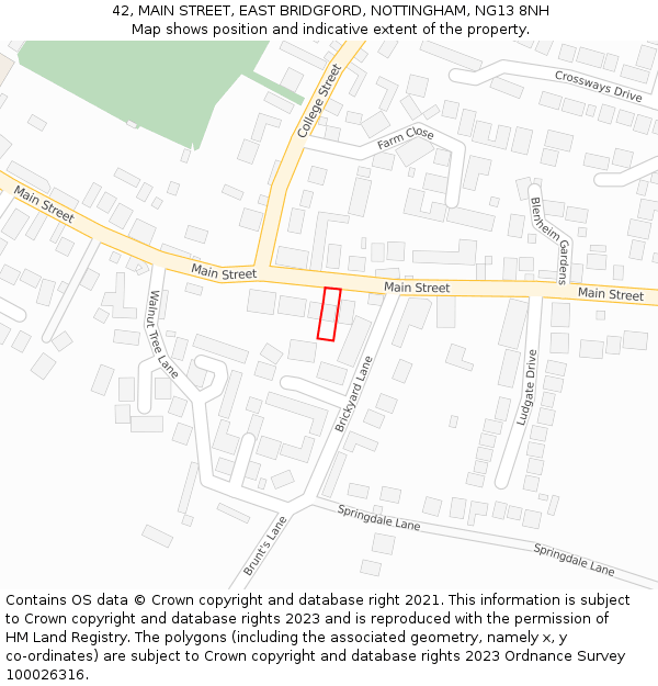 42, MAIN STREET, EAST BRIDGFORD, NOTTINGHAM, NG13 8NH: Location map and indicative extent of plot