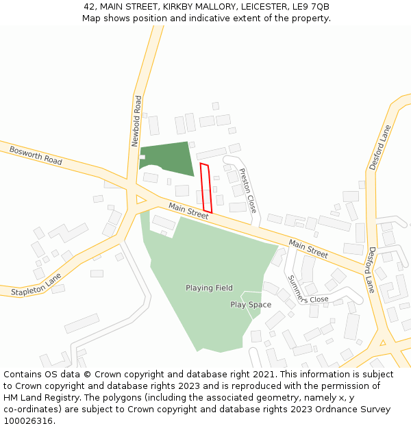 42, MAIN STREET, KIRKBY MALLORY, LEICESTER, LE9 7QB: Location map and indicative extent of plot