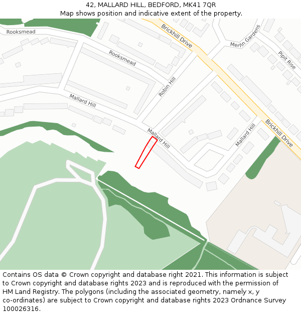 42, MALLARD HILL, BEDFORD, MK41 7QR: Location map and indicative extent of plot