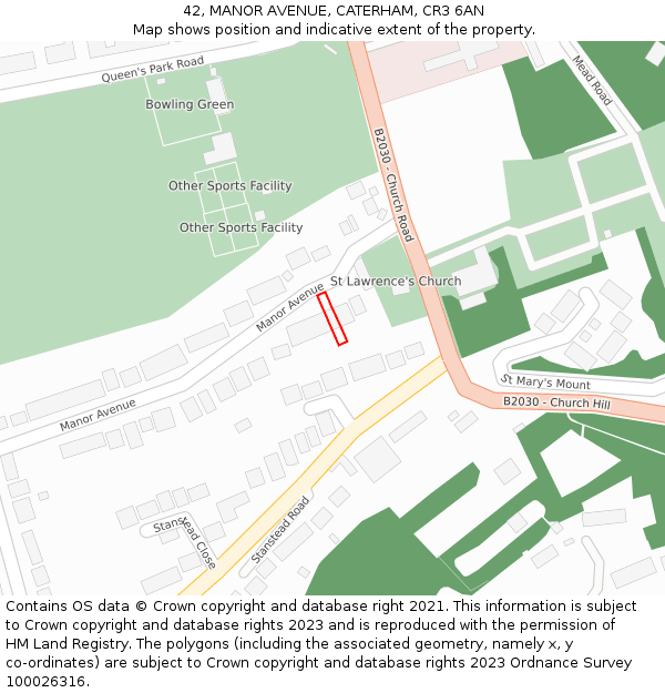 42, MANOR AVENUE, CATERHAM, CR3 6AN: Location map and indicative extent of plot