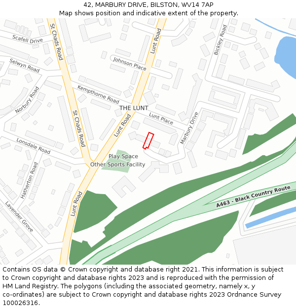 42, MARBURY DRIVE, BILSTON, WV14 7AP: Location map and indicative extent of plot