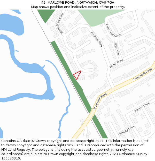 42, MARLOWE ROAD, NORTHWICH, CW9 7GA: Location map and indicative extent of plot