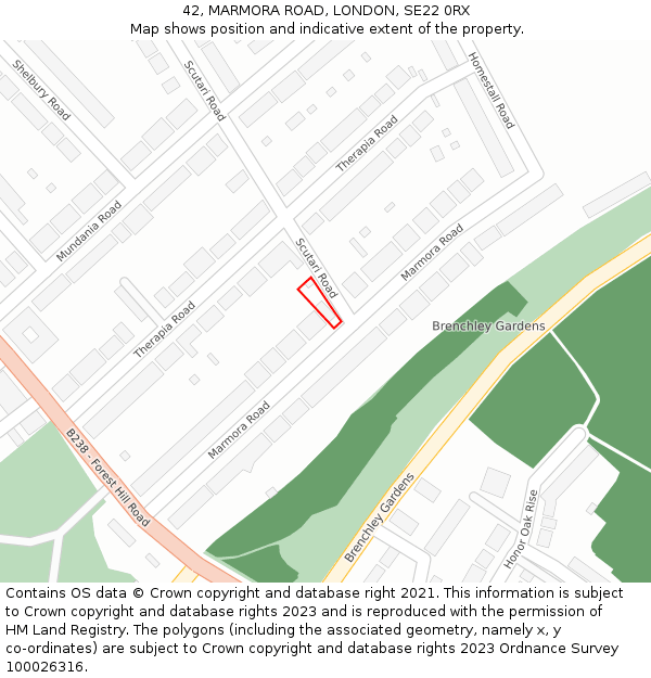 42, MARMORA ROAD, LONDON, SE22 0RX: Location map and indicative extent of plot