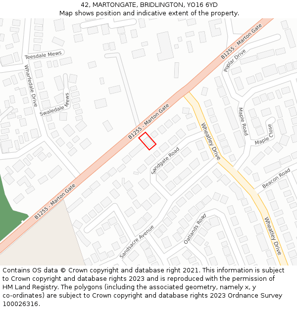 42, MARTONGATE, BRIDLINGTON, YO16 6YD: Location map and indicative extent of plot
