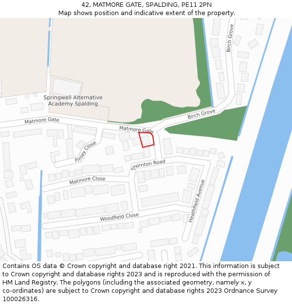 42, MATMORE GATE, SPALDING, PE11 2PN: Location map and indicative extent of plot