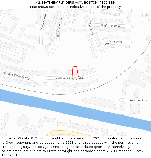 42, MATTHEW FLINDERS WAY, BOSTON, PE21 8BN: Location map and indicative extent of plot