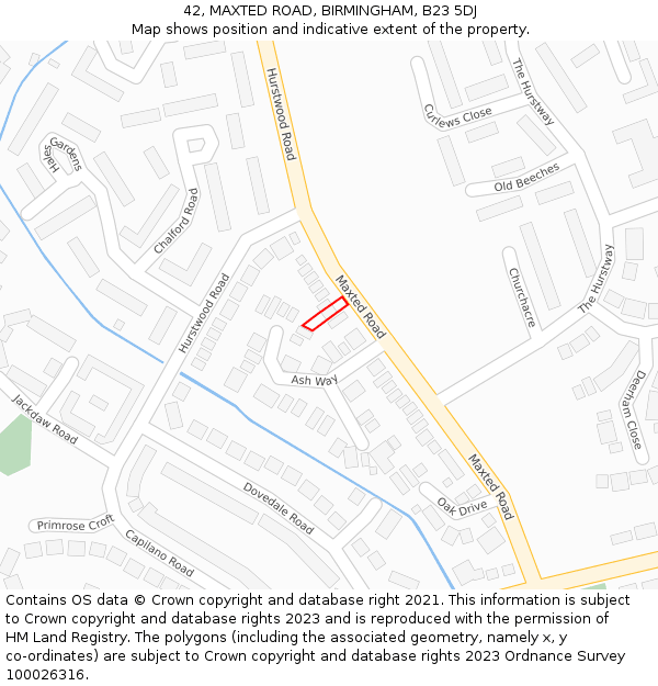 42, MAXTED ROAD, BIRMINGHAM, B23 5DJ: Location map and indicative extent of plot