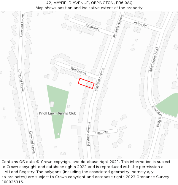 42, MAYFIELD AVENUE, ORPINGTON, BR6 0AQ: Location map and indicative extent of plot