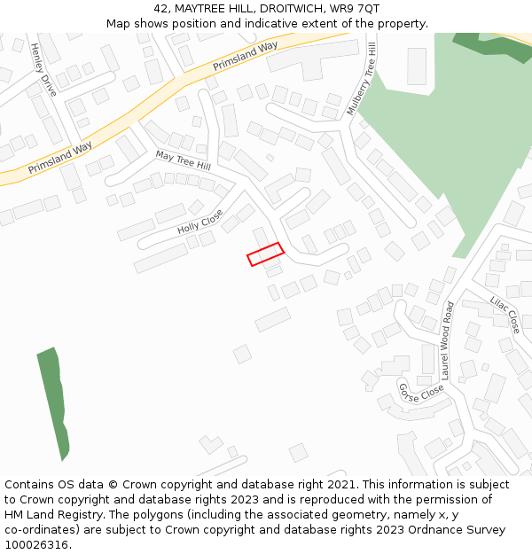 42, MAYTREE HILL, DROITWICH, WR9 7QT: Location map and indicative extent of plot