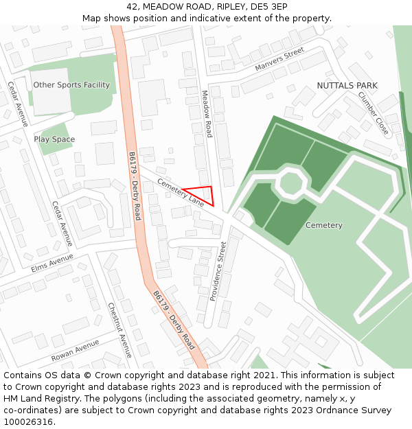 42, MEADOW ROAD, RIPLEY, DE5 3EP: Location map and indicative extent of plot