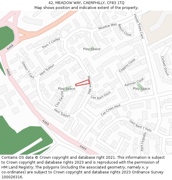 42, MEADOW WAY, CAERPHILLY, CF83 1TQ: Location map and indicative extent of plot