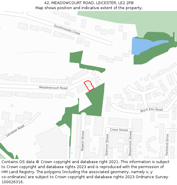 42, MEADOWCOURT ROAD, LEICESTER, LE2 2PB: Location map and indicative extent of plot