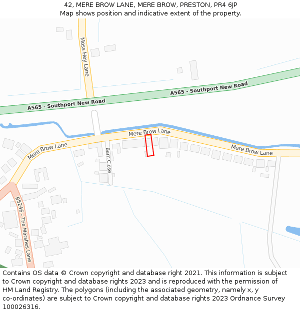42, MERE BROW LANE, MERE BROW, PRESTON, PR4 6JP: Location map and indicative extent of plot