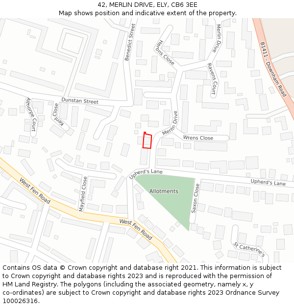 42, MERLIN DRIVE, ELY, CB6 3EE: Location map and indicative extent of plot