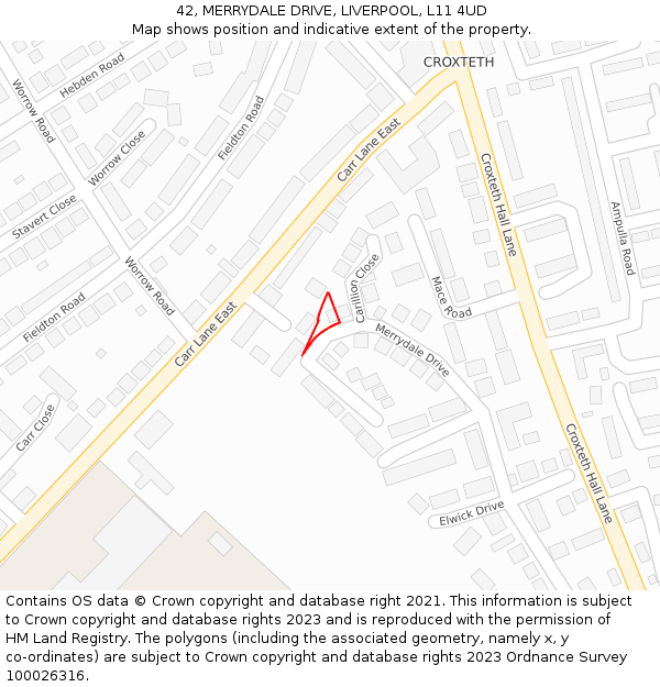 42, MERRYDALE DRIVE, LIVERPOOL, L11 4UD: Location map and indicative extent of plot