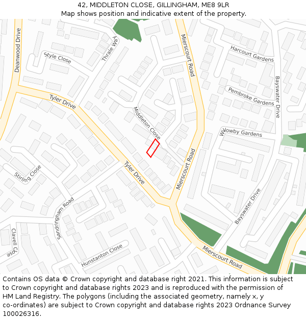 42, MIDDLETON CLOSE, GILLINGHAM, ME8 9LR: Location map and indicative extent of plot