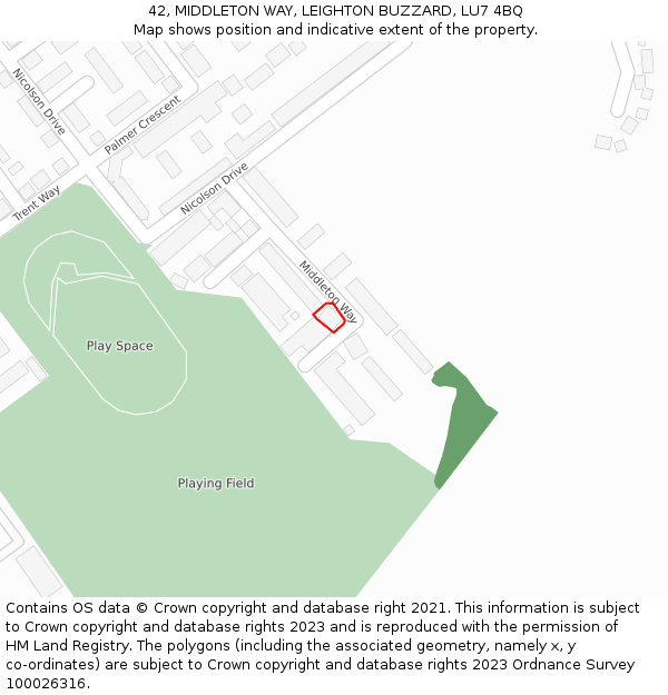 42, MIDDLETON WAY, LEIGHTON BUZZARD, LU7 4BQ: Location map and indicative extent of plot