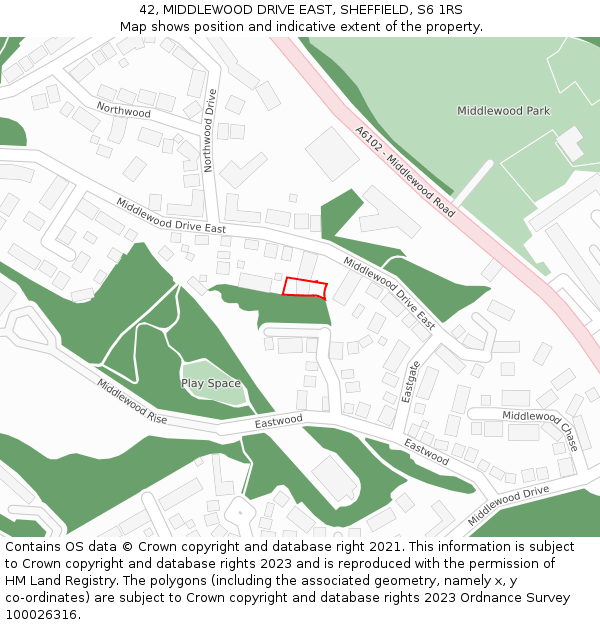 42, MIDDLEWOOD DRIVE EAST, SHEFFIELD, S6 1RS: Location map and indicative extent of plot