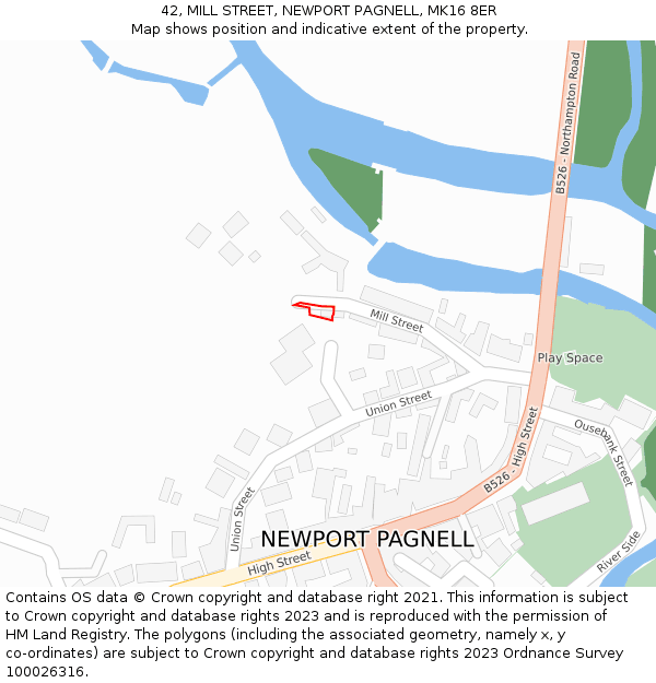 42, MILL STREET, NEWPORT PAGNELL, MK16 8ER: Location map and indicative extent of plot