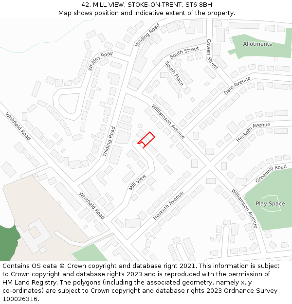 42, MILL VIEW, STOKE-ON-TRENT, ST6 8BH: Location map and indicative extent of plot