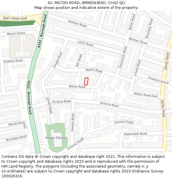 42, MILTON ROAD, BIRKENHEAD, CH42 0JU: Location map and indicative extent of plot