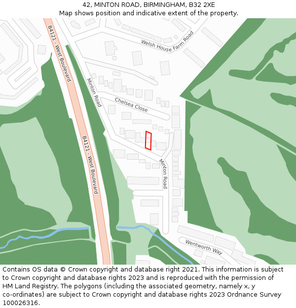 42, MINTON ROAD, BIRMINGHAM, B32 2XE: Location map and indicative extent of plot