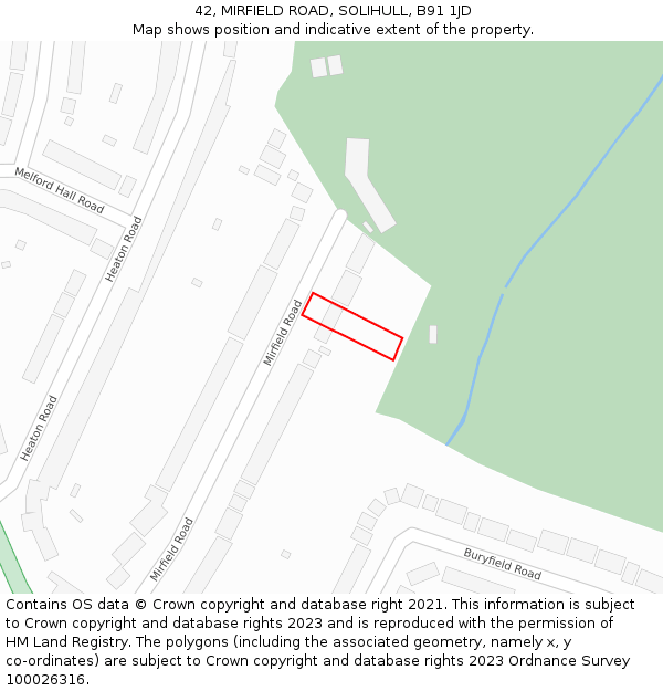 42, MIRFIELD ROAD, SOLIHULL, B91 1JD: Location map and indicative extent of plot