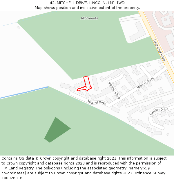 42, MITCHELL DRIVE, LINCOLN, LN1 1WD: Location map and indicative extent of plot