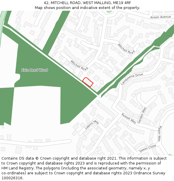 42, MITCHELL ROAD, WEST MALLING, ME19 4RF: Location map and indicative extent of plot