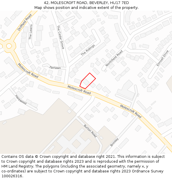 42, MOLESCROFT ROAD, BEVERLEY, HU17 7ED: Location map and indicative extent of plot