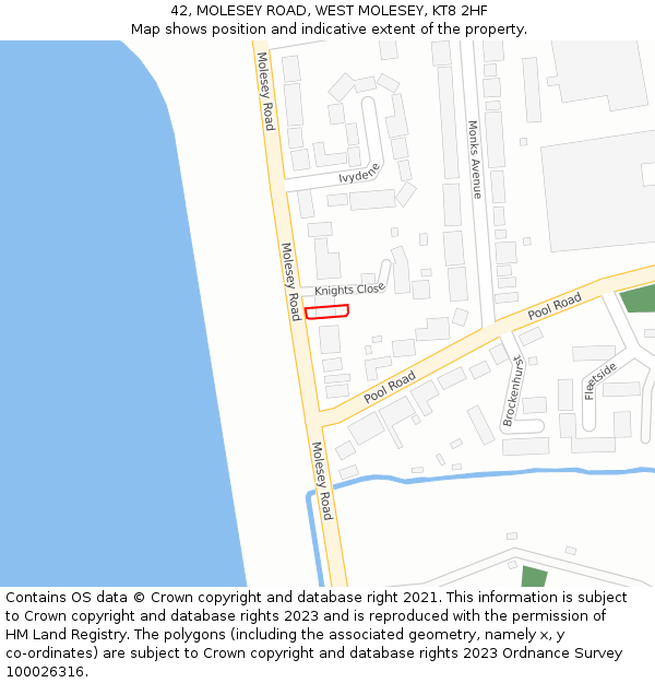 42, MOLESEY ROAD, WEST MOLESEY, KT8 2HF: Location map and indicative extent of plot