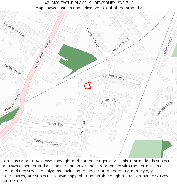 42, MONTAGUE PLACE, SHREWSBURY, SY3 7NF: Location map and indicative extent of plot