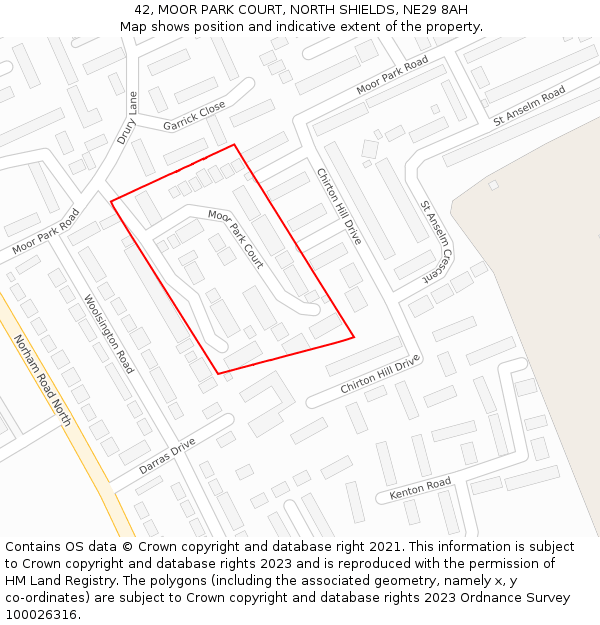 42, MOOR PARK COURT, NORTH SHIELDS, NE29 8AH: Location map and indicative extent of plot