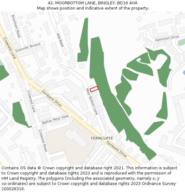 42, MOORBOTTOM LANE, BINGLEY, BD16 4HA: Location map and indicative extent of plot