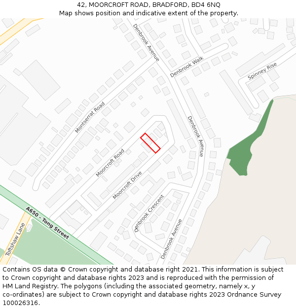 42, MOORCROFT ROAD, BRADFORD, BD4 6NQ: Location map and indicative extent of plot