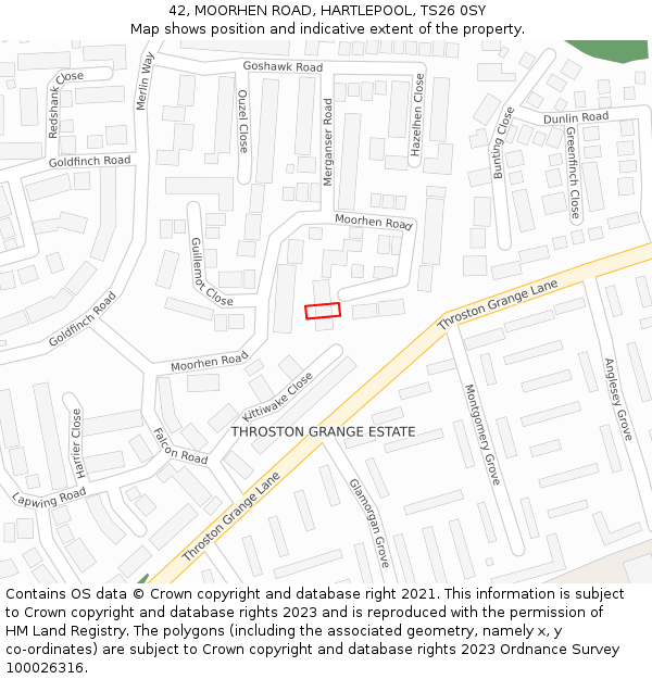 42, MOORHEN ROAD, HARTLEPOOL, TS26 0SY: Location map and indicative extent of plot