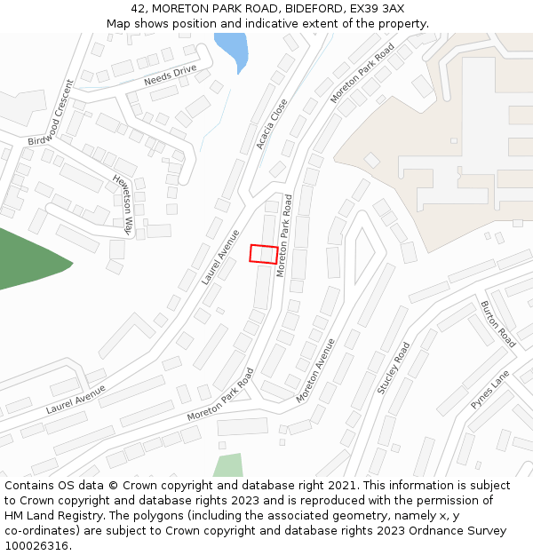 42, MORETON PARK ROAD, BIDEFORD, EX39 3AX: Location map and indicative extent of plot
