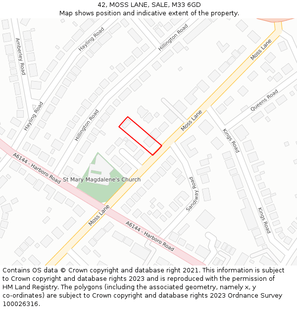 42, MOSS LANE, SALE, M33 6GD: Location map and indicative extent of plot