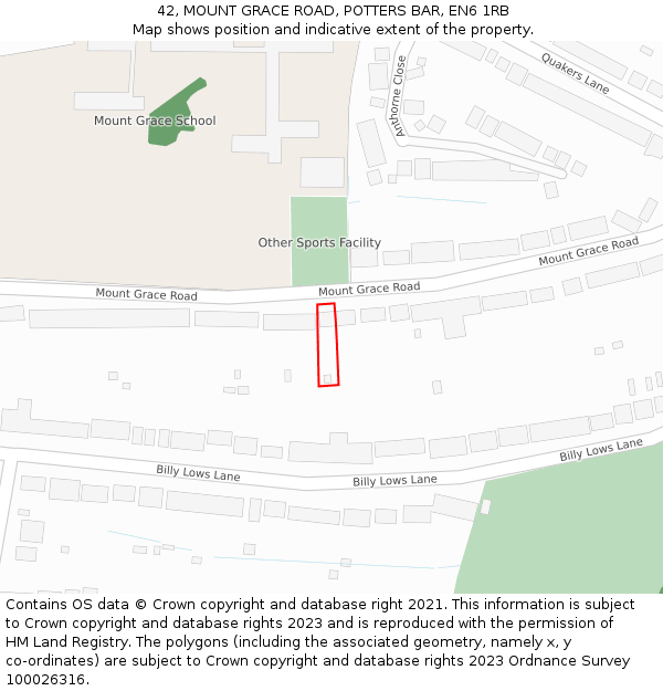 42, MOUNT GRACE ROAD, POTTERS BAR, EN6 1RB: Location map and indicative extent of plot