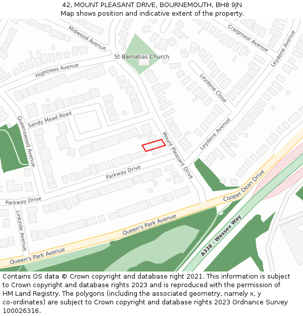 42, MOUNT PLEASANT DRIVE, BOURNEMOUTH, BH8 9JN: Location map and indicative extent of plot