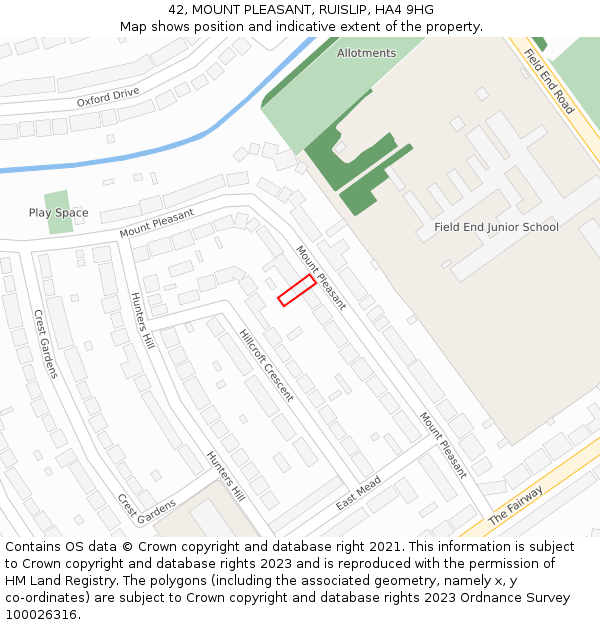 42, MOUNT PLEASANT, RUISLIP, HA4 9HG: Location map and indicative extent of plot