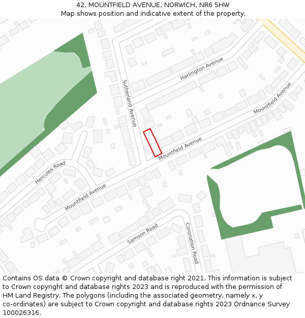 42, MOUNTFIELD AVENUE, NORWICH, NR6 5HW: Location map and indicative extent of plot