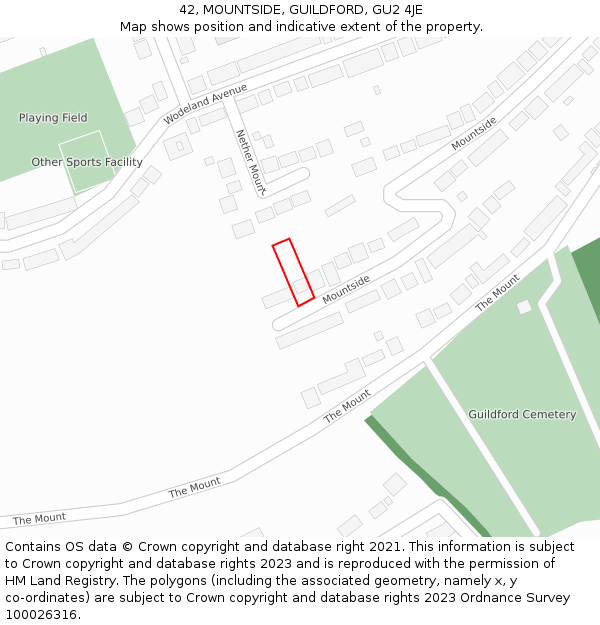 42, MOUNTSIDE, GUILDFORD, GU2 4JE: Location map and indicative extent of plot