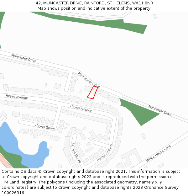 42, MUNCASTER DRIVE, RAINFORD, ST HELENS, WA11 8NR: Location map and indicative extent of plot