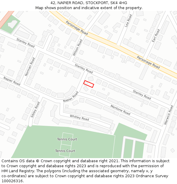 42, NAPIER ROAD, STOCKPORT, SK4 4HG: Location map and indicative extent of plot