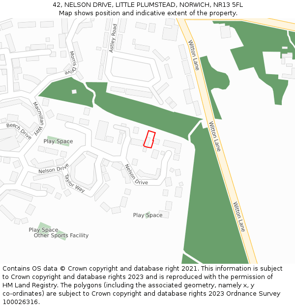 42, NELSON DRIVE, LITTLE PLUMSTEAD, NORWICH, NR13 5FL: Location map and indicative extent of plot