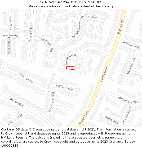 42, NEWSTEAD WAY, BEDFORD, MK41 8RH: Location map and indicative extent of plot