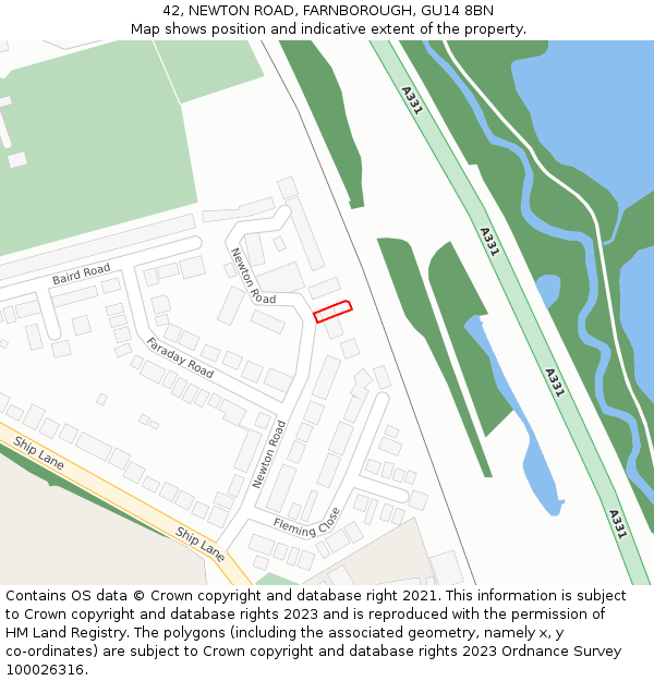 42, NEWTON ROAD, FARNBOROUGH, GU14 8BN: Location map and indicative extent of plot